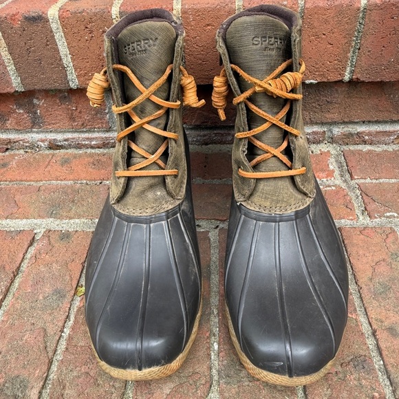 Sperry Duck Boot Green Leather Waterproof Boot Size 11M Women’s - Picture 2 of 8
